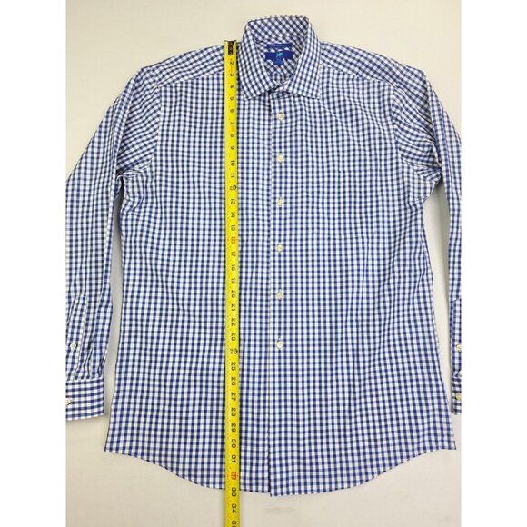 Egara Non Iron Modern Fit Size XLT 17-17.5 Mens Blue White Check Spread Collar - Picture 8 of 9